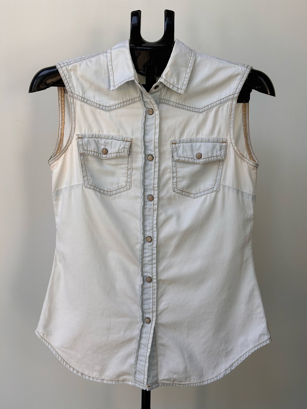 Mango Light Blue Sleeveless Button-Front Western Shirt Women’s Size US XS